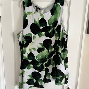 Floral Green and White Sleeveless Top